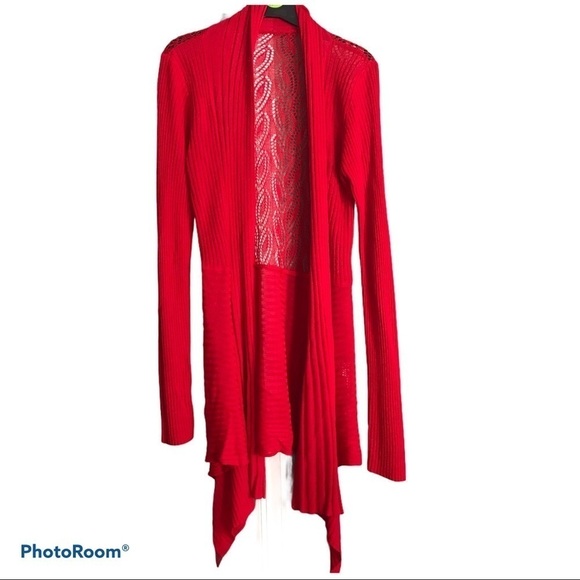 Open Knit Cardigan Red Open Front Lightweight Knit Cardigan - Picture 1 of 6